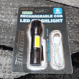 MASTERLITE BLACK RECHARGEABLE COB LED FLASHLIGHT & CORD